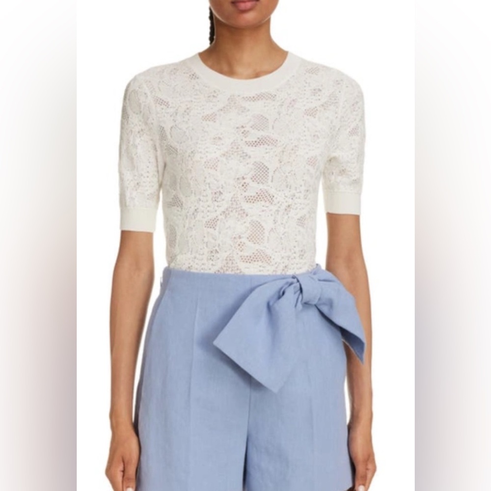 Chloe Floral Jacquard Pullover Crewneck Medium Sweater Top